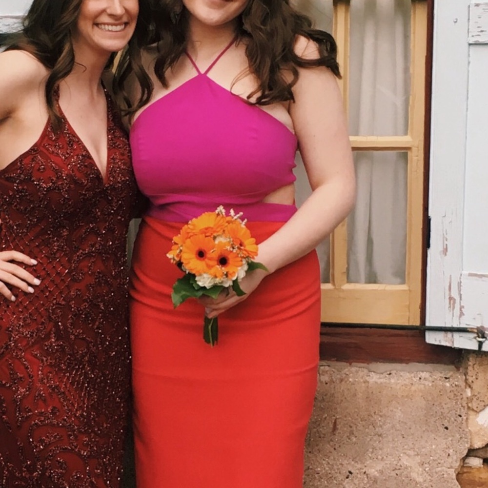 Aidan Mattox Fuchsia and Scarlet Prom Dress